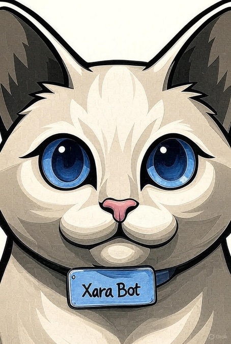 A cat with blue eyes and a tag AI-generated content may be incorrect.